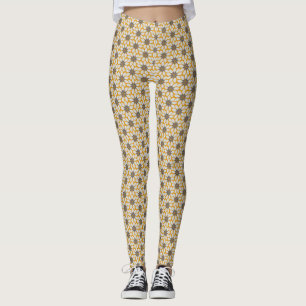 Legging Bloco Impressão Flores cobertas com madeira Fundo