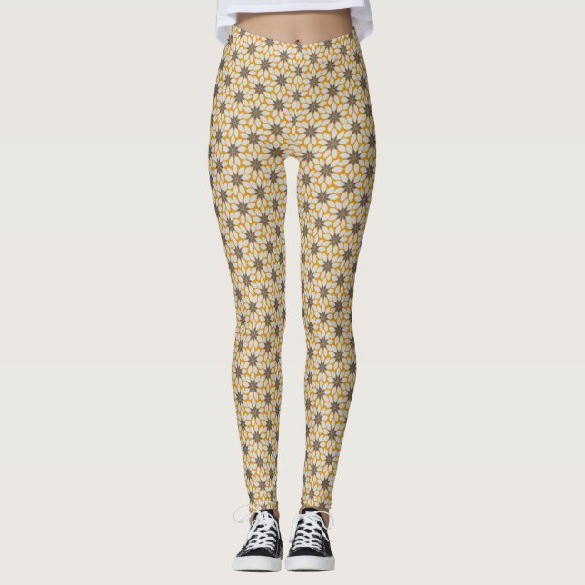 Legging Bloco Impressão Flores cobertas com madeira Fundo  (Frente)