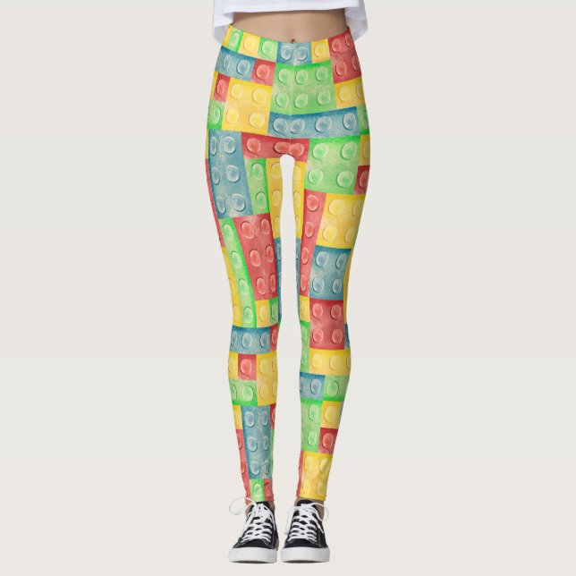 Legging Blocos de Construção de Aquarela Colorida (Frente)