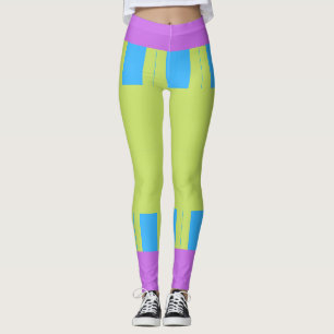 Legging Blocos de cor verde azul cor-de-rosa 7