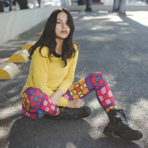 Legging Blocos de Quilt do Amostrador de Várias Cores