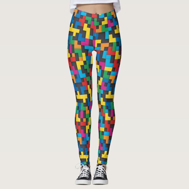 Legging Blocos Retro Tetris Padrão Perfeito (Frente)