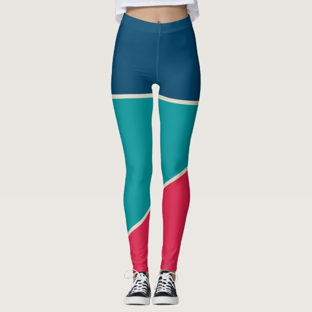 Legging Bloqueio de cor vermelho azul-azul-Marinho retroat (Frente)