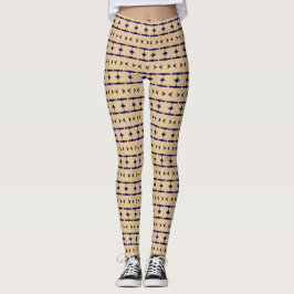 Legging Blue and black tribal patterns on khaki coloured