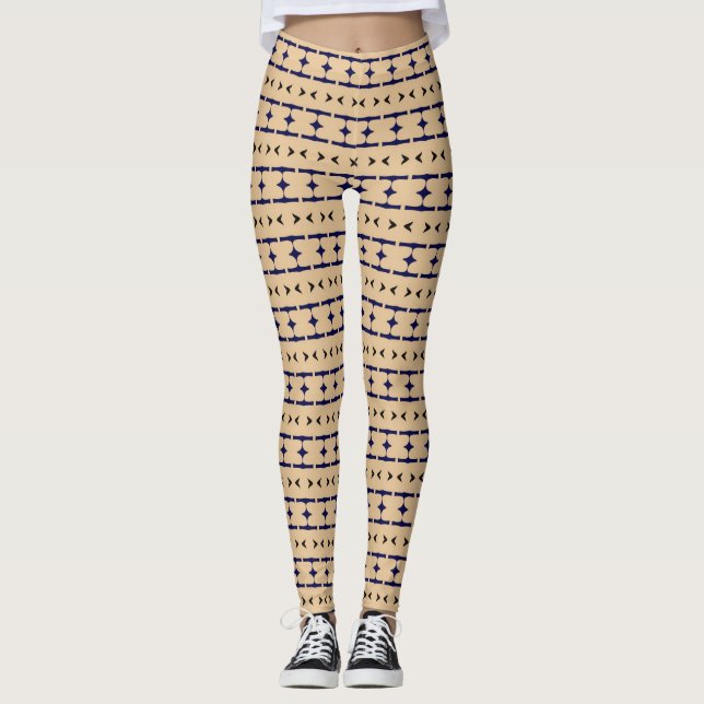 Legging Blue and black tribal patterns on khaki coloured (Frente)