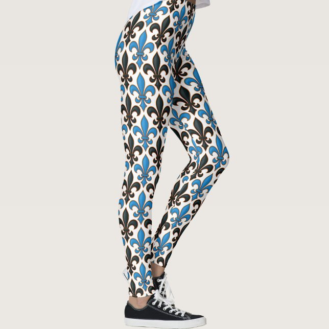 Legging Blue Black Baroque Fleur-de-lis Pattern Design  (Criador carregado)