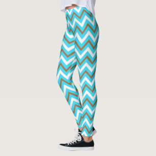 Legging Blue Brown White Zig Linhas Zag Geométricas Ondas