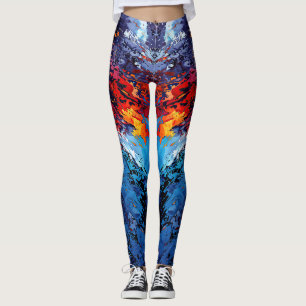 Legging Blue Ember Blue Red Contemporâneo Abstrato Art