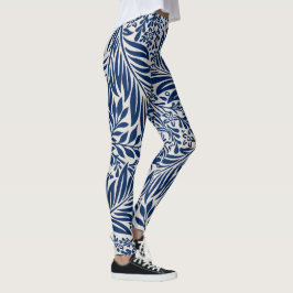 Legging blue floral pattern with diverse leaves & blossoms