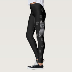 Legging Blue French Buldog / Frenchie Cartoon Dog & Paws