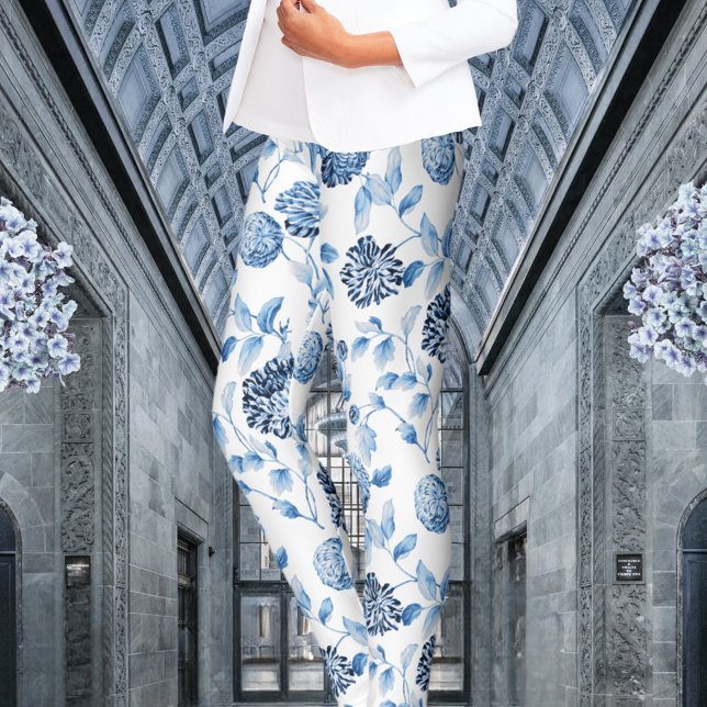 Legging Blue Lady Modern Vintage Toile Botânica (Criador carregado)