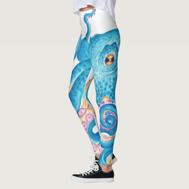 Legging Blue Octopus Orange Pink Watercolor Art (Esquerda)