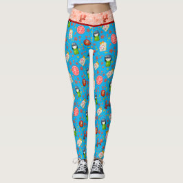 Legging Blue Retro Japonês Maneki Neko Cat e Geisha