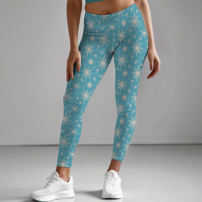 Legging Blue White Winter Snowflake Festa de Natal Diverti (Criador carregado)