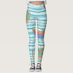 Legging Boats Stripes: Padrão De Pintura Por Aquarela.