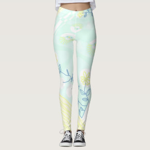 Legging Bohemian Chintz Ilustração Aqua Lemon Teal