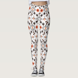Legging Bohemian striped floral: vinheta desenhada à mão.