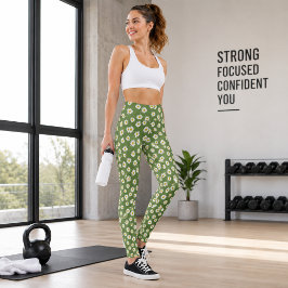 Legging Boho Daisy Padrão Floral Verde