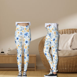 Legging Boho Flor Silvestre Azul Amarelo Yoga