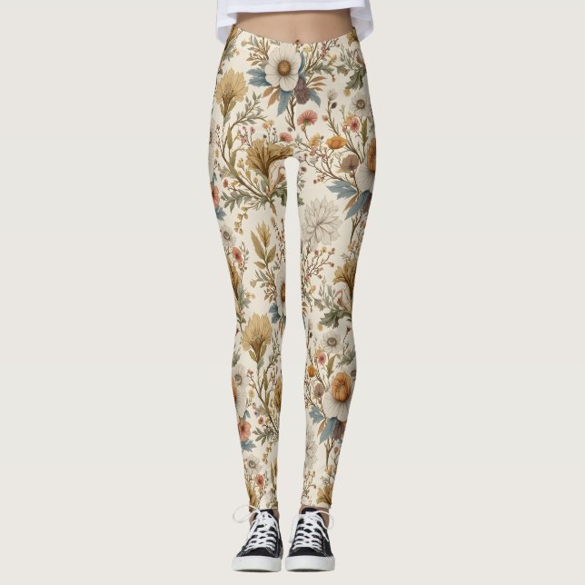 Legging Boho Floral em Beige (Frente)