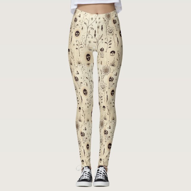 Legging Boho Halloween Máscaras e Padrão de Suportes Botân (Frente)