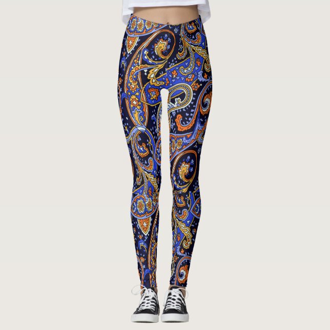 Legging Boho Paisley Impressão Violet E Black (Frente)