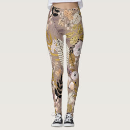 Legging Boho Preto Branco Dourado Pêssego Desenho de Linha