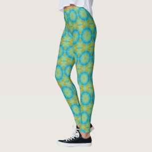 Legging Boho Style Star em azul e amarelo Dourado antigo