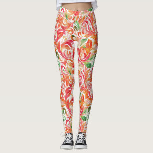 Legging Boho Vermelho Rosa Laranja Verde Paisley Floral