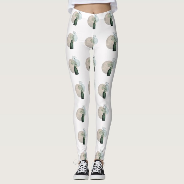 Legging Boho Zen Dandelions Florais Num Frasco (Frente)