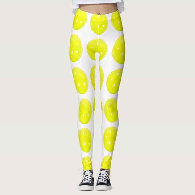 Legging Bola amarela das caneleiras de Pickleball no (Frente)