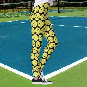 Legging Bola Amarela Engraçada Pickleball e Esporte Negro