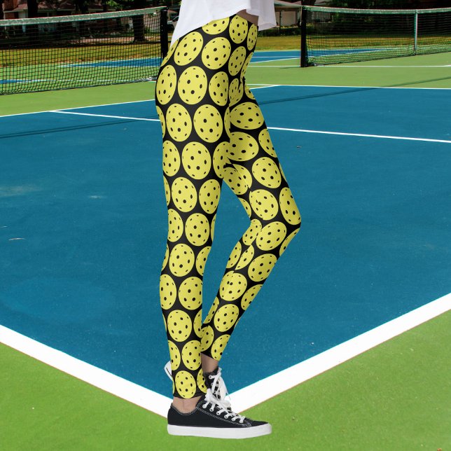 Legging Bola Amarela Engraçada Pickleball e Esporte Negro (Criador carregado)