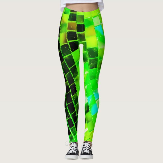 Legging Bola de Disco Verde Espelhada (Frente)