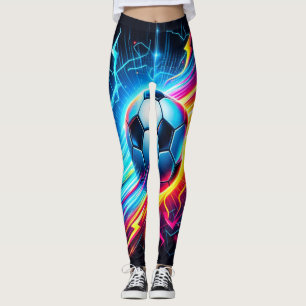 Legging Bola de Futebol Elétrico Futurista Relâmpago