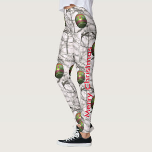 Legging Bolas de enfeite vermelhas verdes e prateadas de N