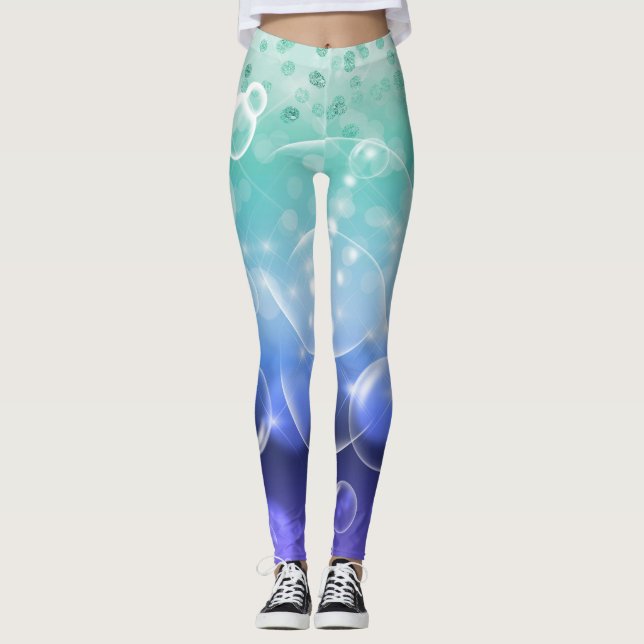 Legging Bolas debaixo do Mar Verde e Roxo Oceano (Frente)