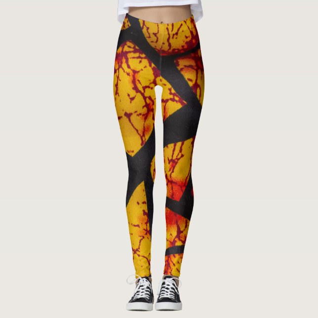 Legging Bold Geometric African Wax Print Fabric - Gold, Re (Frente)