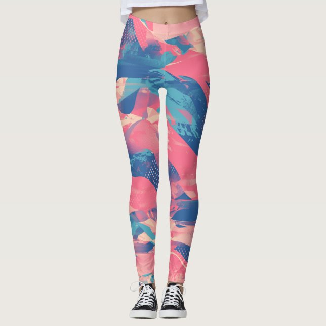 Legging 🎨 Bold Pink & Blue Abstract Pattern - Dynamic & F (Frente)