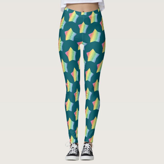 Legging Bold Rainbow Honeycomb e Diamond Pattern star (Frente)