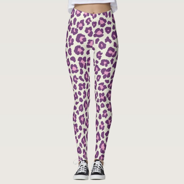 Legging Bold roxo e lindo animal-leopardo (Frente)