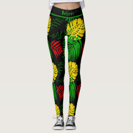 Legging Bold Tropical Botanical Palm Leaves Pattern 