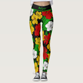 Legging Bold Tropical Hibiscus Floral Pattern 