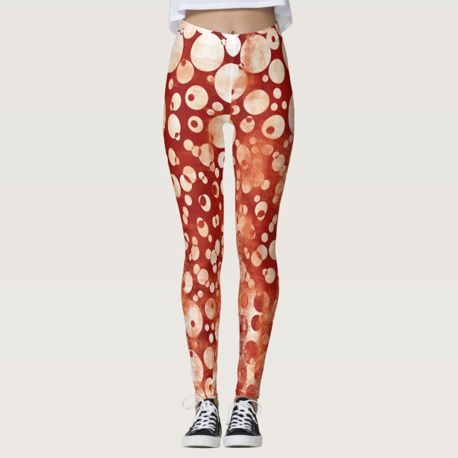 Legging Bolhas Brancas Vermelhas Modernas Abstrato, com pa (Frente)