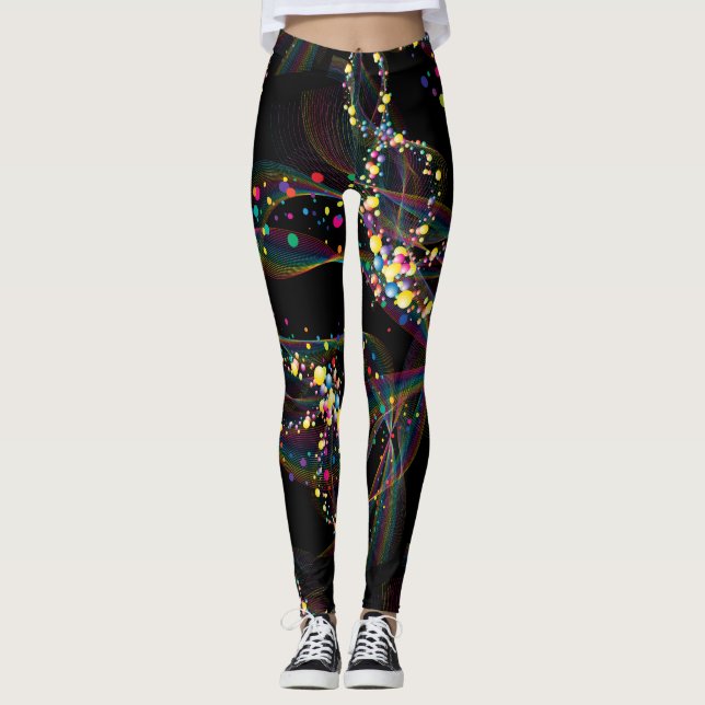 Legging Bolhas giratórias em padrão de várias cores Preto  (Frente)
