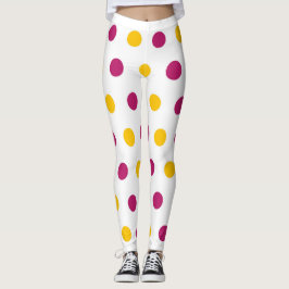 Legging Bolinhas amarelas roxas em branco, em bonito e em