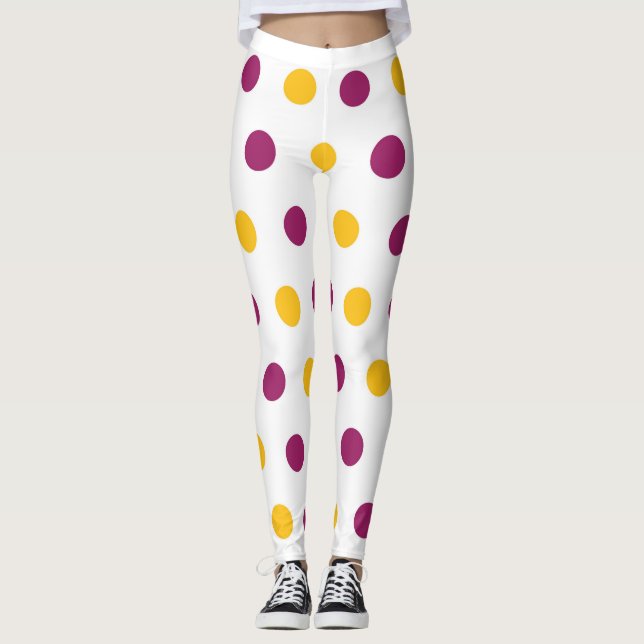 Legging Bolinhas amarelas roxas em branco, em bonito e em (Frente)