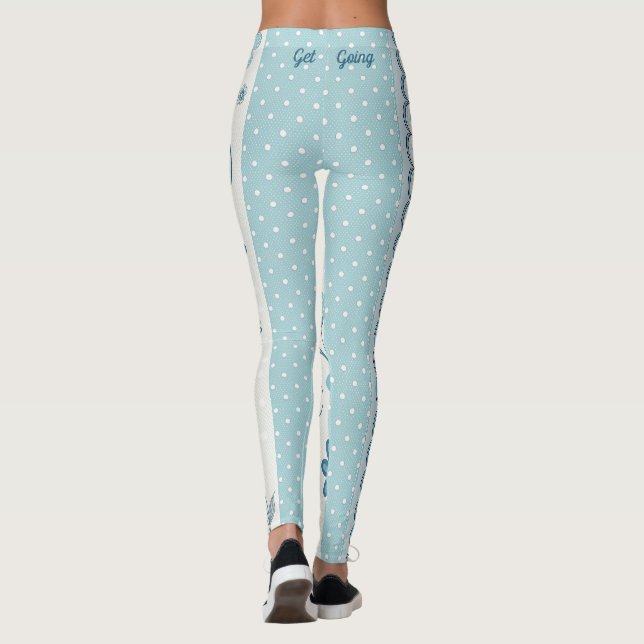 Legging Bolinhas Azul Claro e Padrão Floral (Verso)