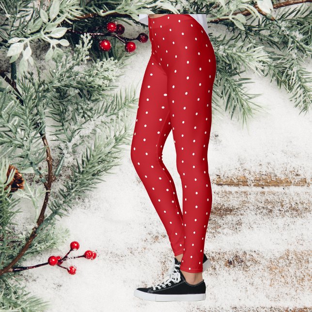 Legging Bolinhas branca Natal Vermelho (Red And White Polka Dot Leggings)