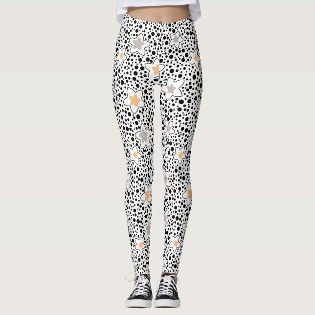 Legging Bolinhas brancas e pretas retrorreflectoras com es (Frente)